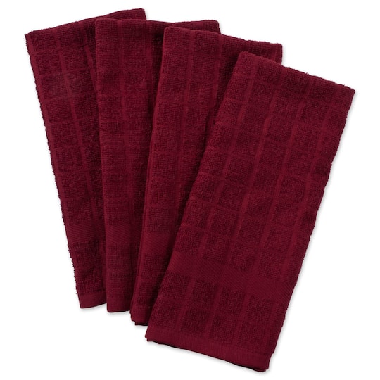 DII® Windowpane Terry Dish Towels, 4ct. in Wine | 16" x 26" | Michaels®